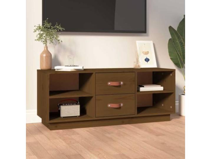 HEFZGDB TV-Schrank aus Massivholz Kiefer 100x34x40 cm Honigbraun mit Stauraum und Stabiler Oberplatte für Wohnzimmer Medienschrank