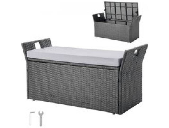 VEVOR Banc de Rangement Extérieur en Rotin Synthétique Coffre de Jardin 151 L Banc de Terrasse avec Coussin, Capacité de Charge 181,4 kg, Poignée Latérale, Siège d'Extérieur pour Patio, Jardin, Balcon