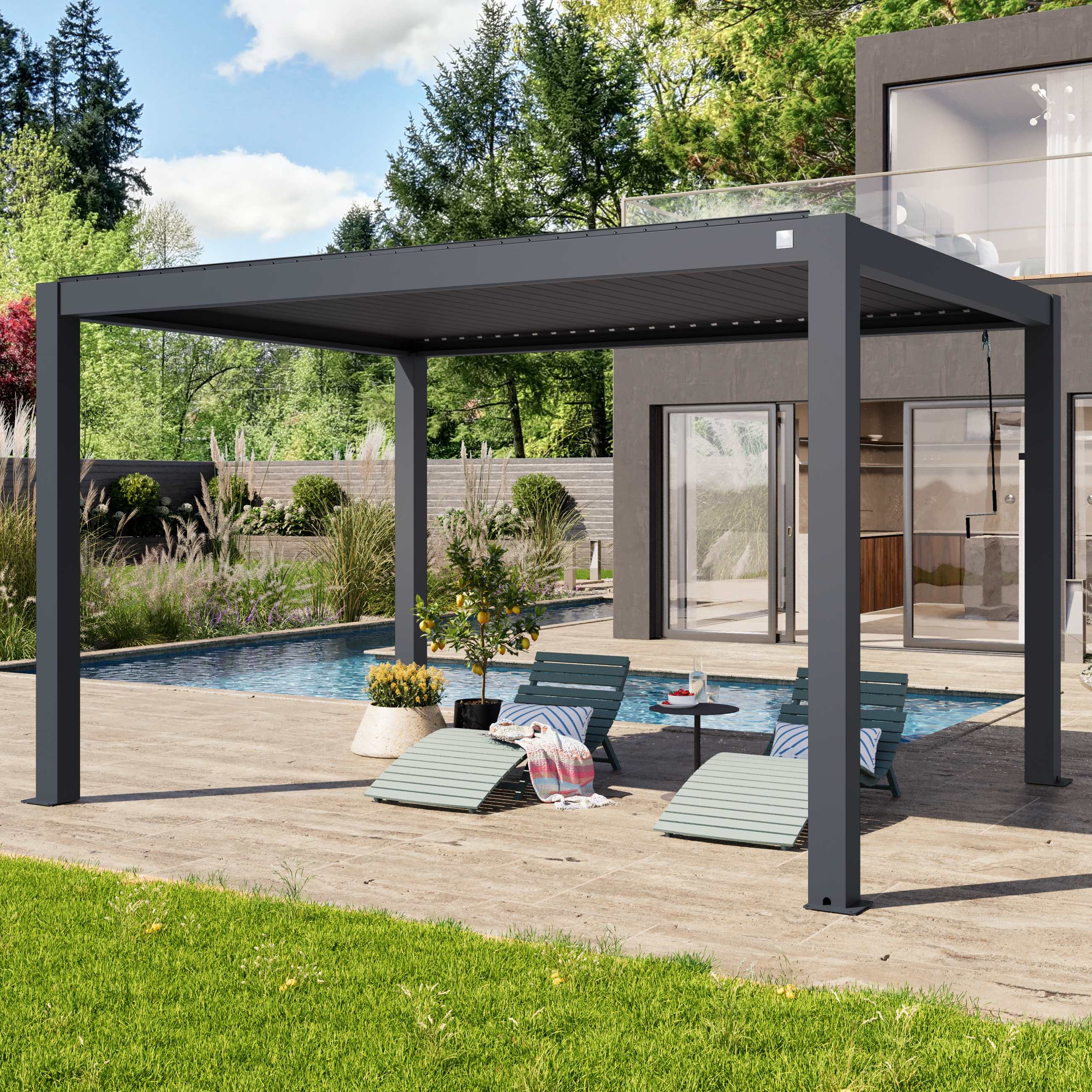 TOOLPORT 3x4m Pergola, säleikkökatto, antrasiitti - (400126)