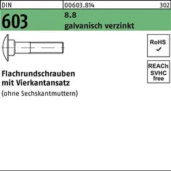 Flachrundschraube DIN 603 Vierkantansatz M10x80 8.8 galv.verz. 100St.