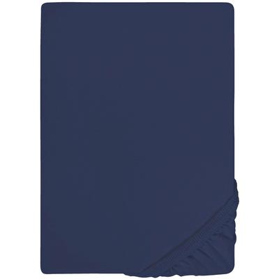 Spannbettlaken BIBERNA "0077866 Deluxe Jersey-Elastic Spannbetttuch 97% Baumwolle", blau (marine), 1 Stk., Jersey-Elasthan, 140-160x200-220 25cm, Jersey-Elasthan, Obermaterial: 97% Baumwolle, 3% Elasthan, Bettlaken, Spannbettlaken, Jersey mit...