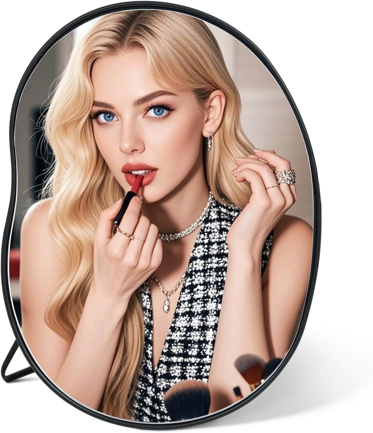 Ovale make-up spiegel met zwart metalen frame, 30 x 22 cm