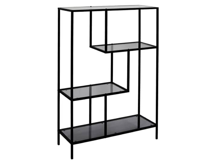 HOME DECO FACTORY Regal Gehärtetes Glas 3 Ebenen Bücher und Deko Schwarz Gehärtetes Glas und Metall, Regal, 3 Ebenen, Vintage-Industrial-Stil, Bücher und Dekoration, 80x113 cm, Schwarz