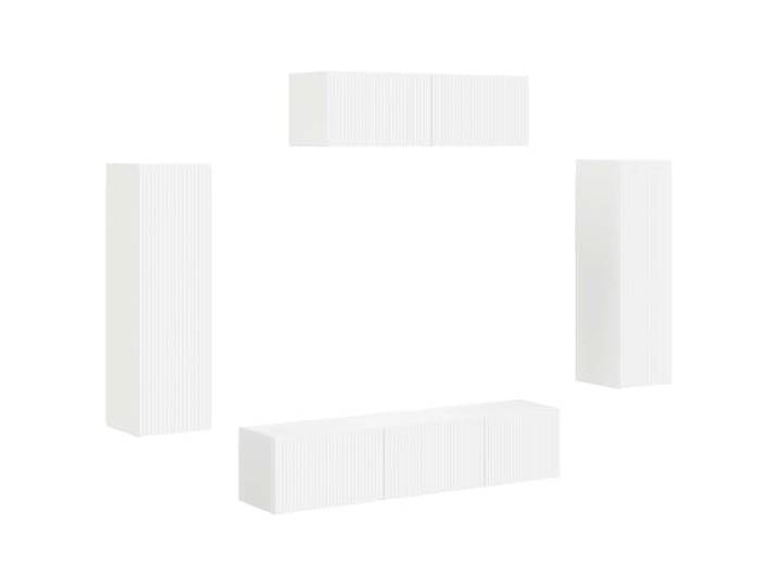hliofuir TV-Schrank Wandmontiert Weiß 5-TLG Hängend Lowboard Set Elegante wandhängende Medienkonsole für Wohnzimmer und Schlafzimmer mit vier Türen und flexiblen Fächern für Ordnung.