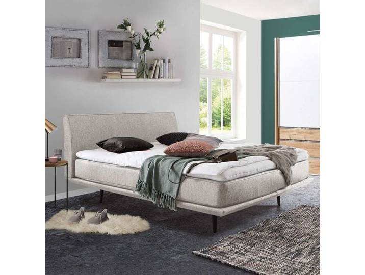 Boxspringbett Erendor Webstoff 140x200cm Taschenfederkern-Box Härtegrad: H4 Eiche skandinavisch