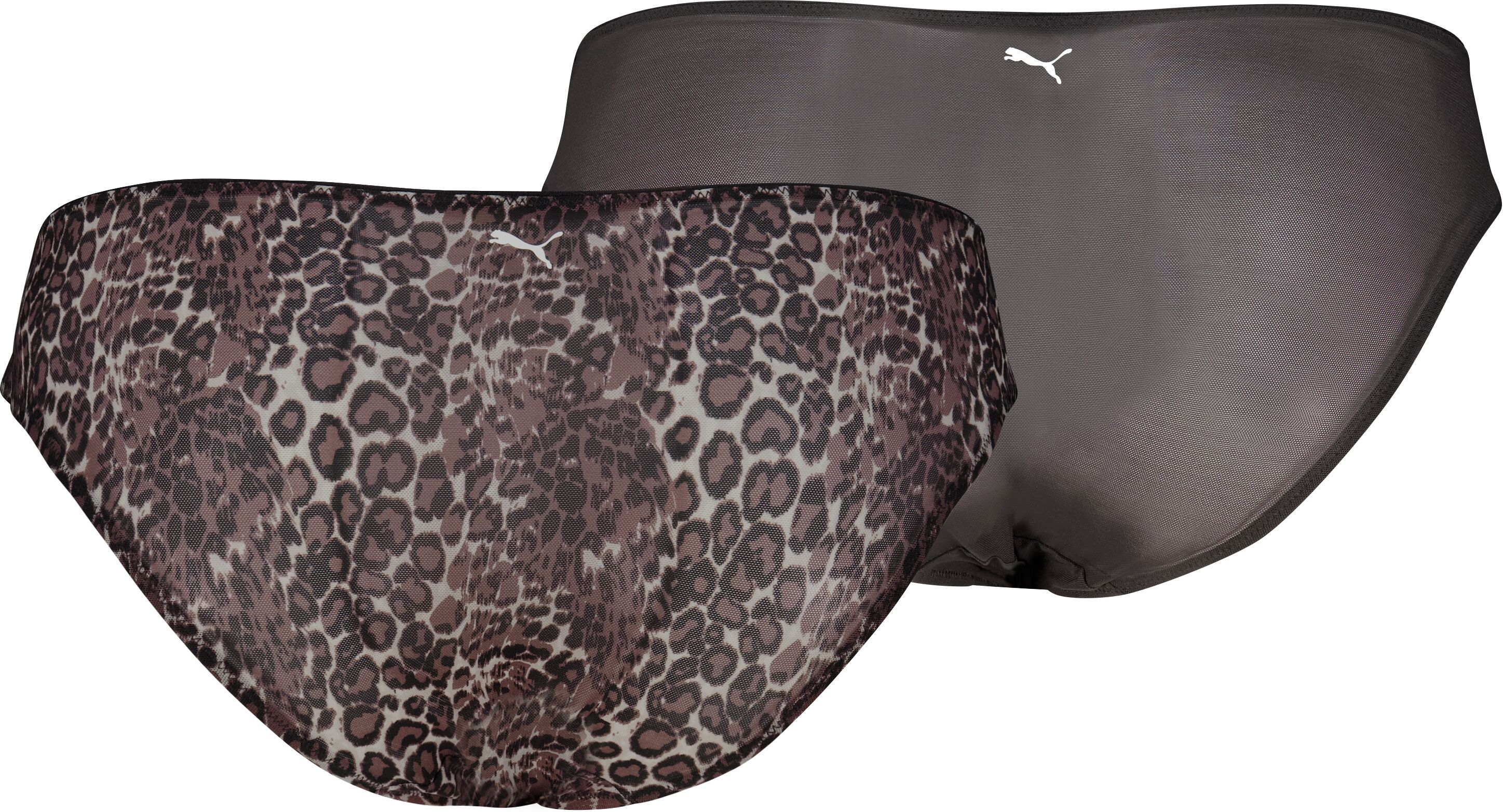 Slip PUMA "PUMA WOMEN ANIMAL MESH BRIEFS", Damen, Gr. S, braun (schwarz combo), Obermaterial: 90% Polyamid, 10% Elasthan, Unterhosen Slip schwarz combo S