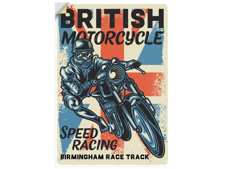 Wandbild ARTLAND Motorrad Birmingham , bunt (farbe bild(er): blau), B:90cm H:130cm, Bilder, Wandbild, als Alubild, Leinwandbild, Poster, Wandaufkleber in verschied. Grössen