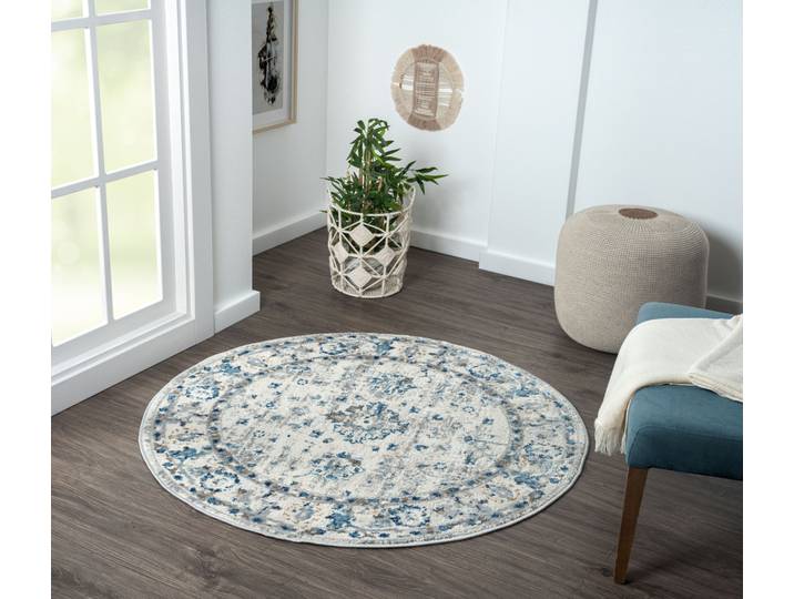 Teppich My Heriz 3 , braun (beige, blau, grau), H:8mm Ø:120cm, Polyester, MYFLAIR MÖBEL & ACCESSOIRES, Teppiche, Teppich, Kurzflor, modernes Orient Design, besonders weich, auch in rund