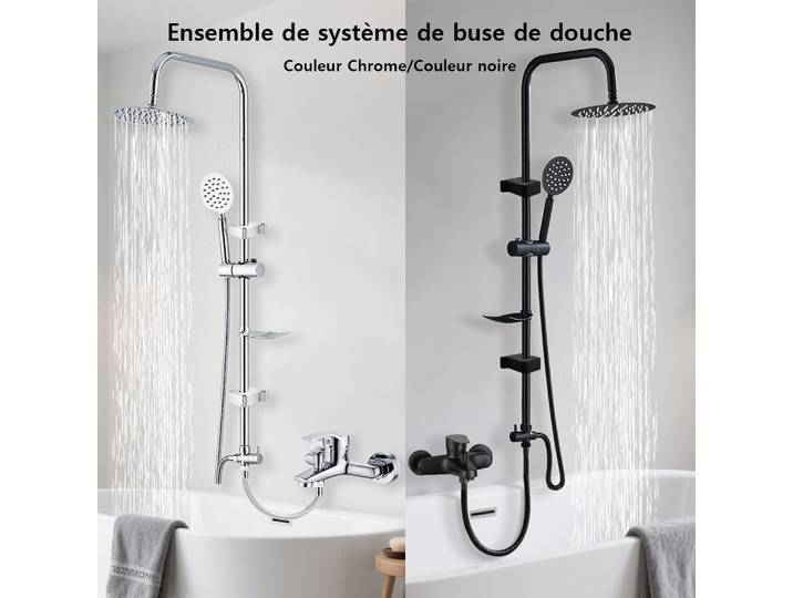 Ensemble de douche de pluie fendue pour baignoire noire/chromée, avec système de douche à main, accessoires de robinetterie, adaptateur, robinets mélangeurs Robinets de baignoire pour colonne de