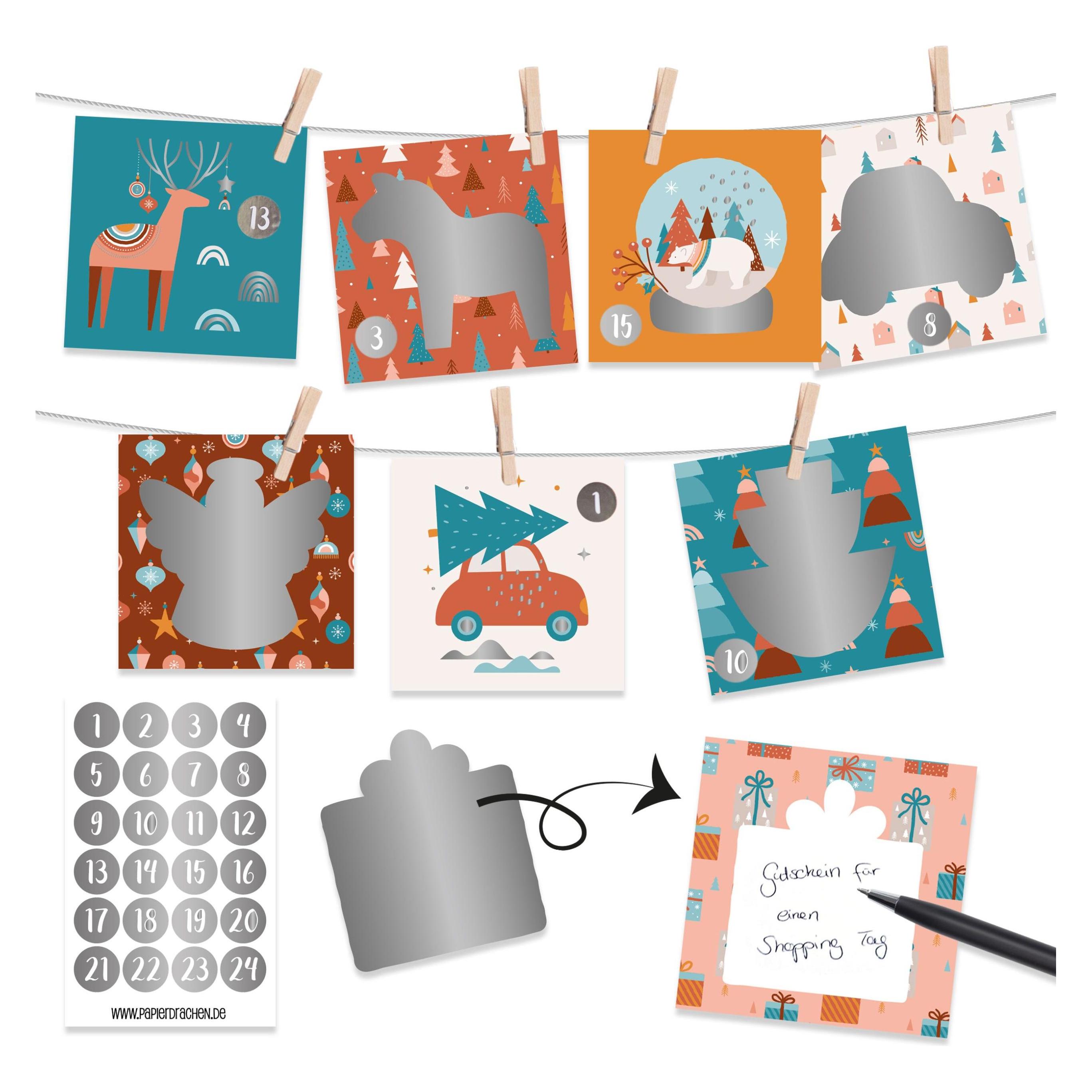 Papierdrachen Rubbel-Adventskalender - Boho (24 Türchen) (B400-017-001)