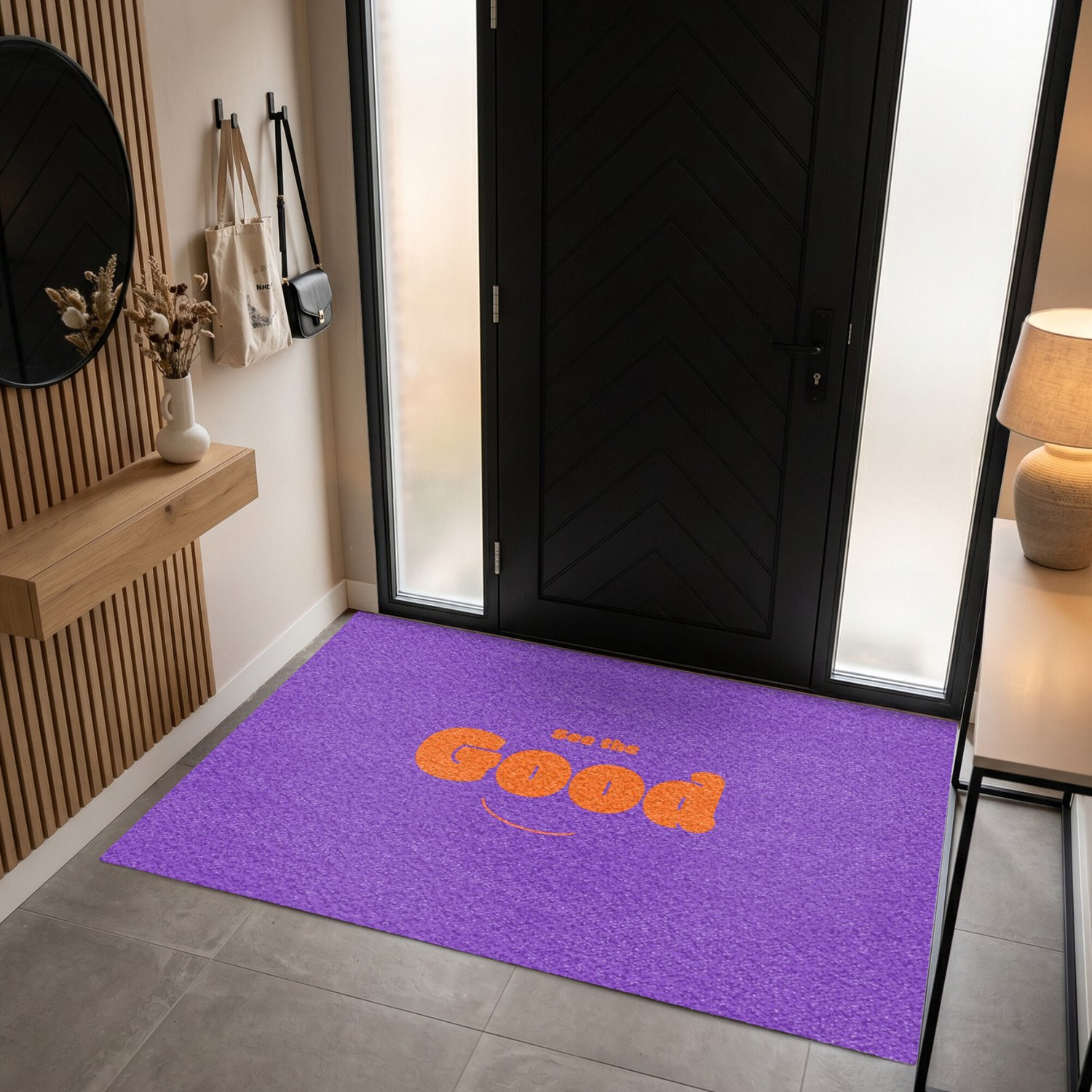 MuchoWow Deurmat See the good Smiley - Oranje/Paars - B: 180 cm, D: 120 cm