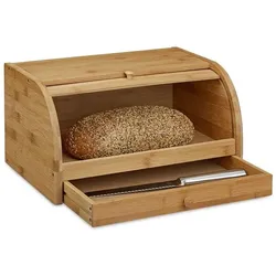 relaxdays Brotkasten mit Schublade und Rolldeckel braun, 40.5x21 cm