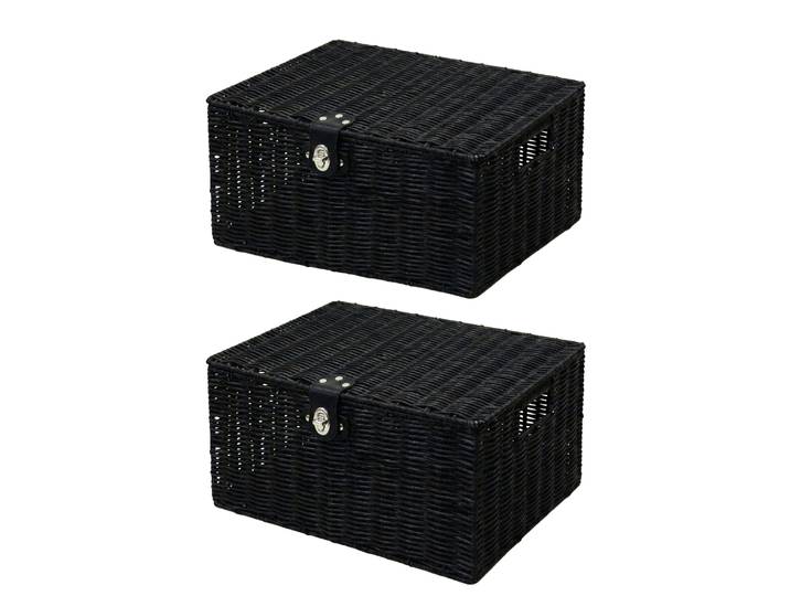 Aufbewahrungskorb mit Deckel RHINE 36 x 19 x 28 cm 2er Set schwarz