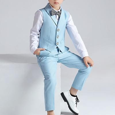 Kinder-Jungen-Shirt Hosen Bekleidungsset 4-teilig langarm marineblau einfarbig baumwolle schulferien sanft preppy style 3-13 jahre