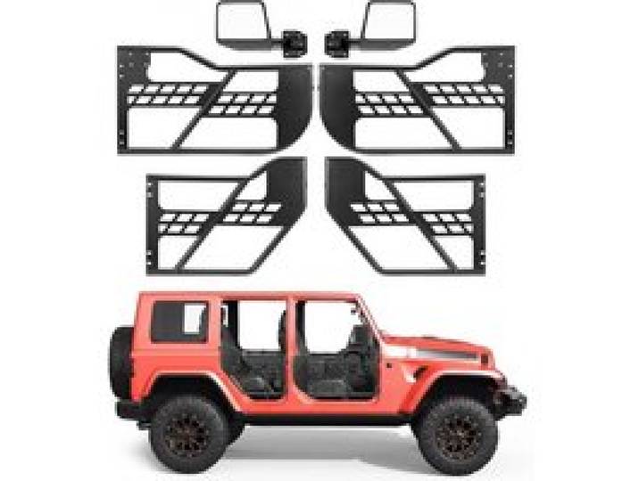 VEVOR Rohrtüren mit Seitenspiegel für Jeep Wrangler JK JKU Unlimited 07-18, Offroad-Rohrrahmentüren aus Stahl vorne und hinten mit Aufbewahrungstasche und Gummipolstern, 4-Türer Schwarz