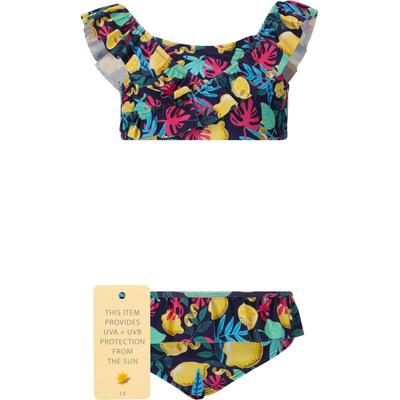 Balconette-Bikini ZIGZAG "Tropical", Kinder, Gr. 104, bunt (gelb, blau), 80% Polyamid, 20% Elasthan, bedruckt, mehrfarbig, Bikini-Sets Balconette-Bikini, mit stylischem Rüschendesign und Sonnenschutz
