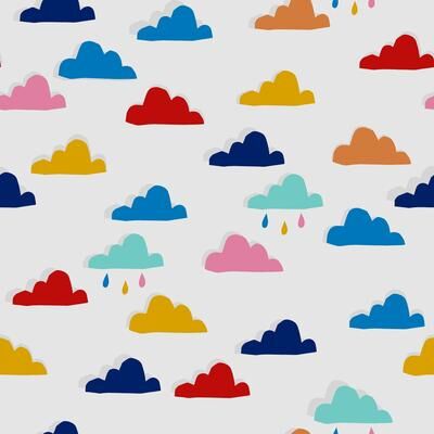 Joules Whatever the Weather White and Rainbow Wallpaper