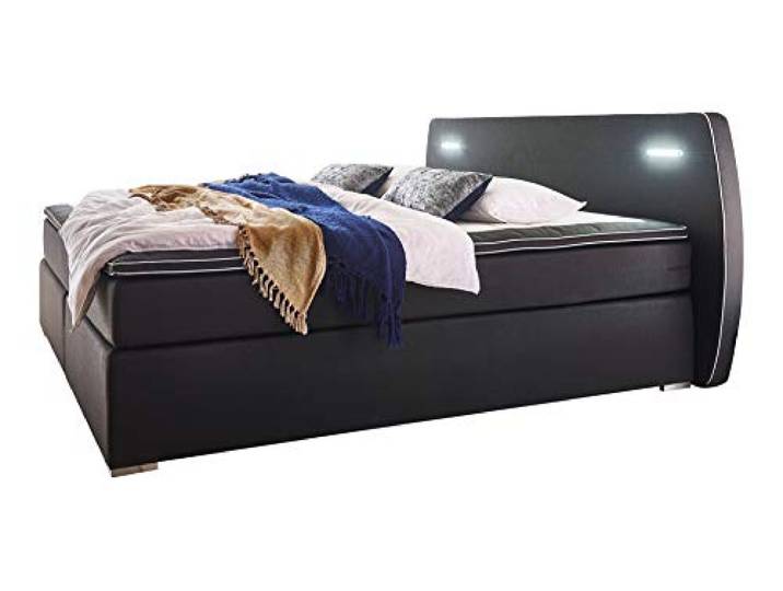 Atlantic Home Collection Boxspringbett REX, 140x200 cm, inklusive LED Beleuchtung und Topper (Härtegrad H2), schwarz