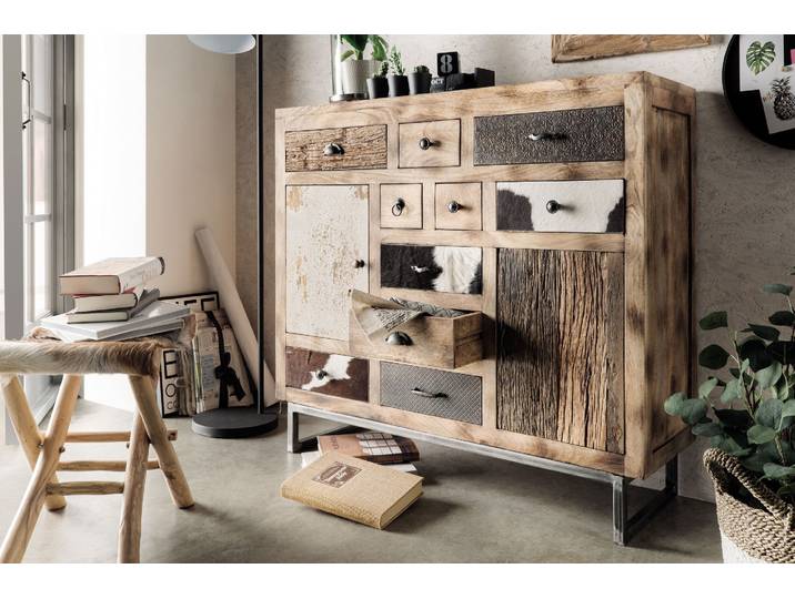 Massives Unikat Highboard Ethno aus Mangoholz – Montierte Lieferung – 3%-Vorkasse-Rabatt