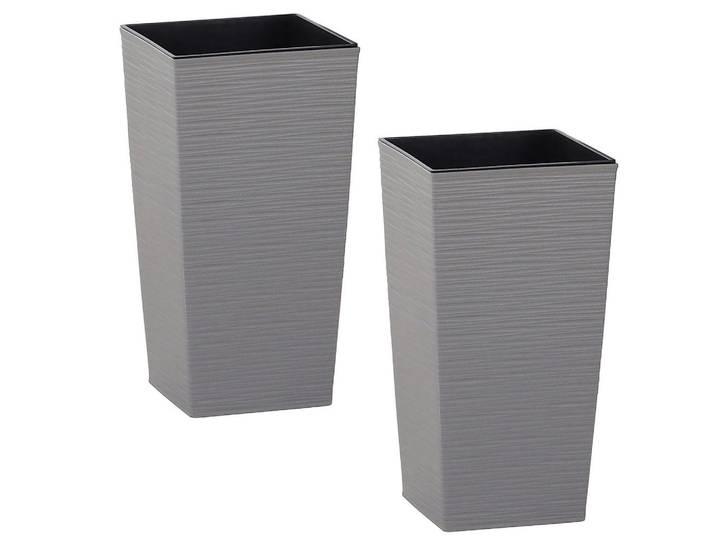 Siena Garden Übertopf-Set, Grau, Kunststoff, 2-teilig, quadratisch,quadratisch, 25x46.5x25 cm, Plastikeinsatz, Dekoration, Blumen & Blumentöpfe, Übertöpfe