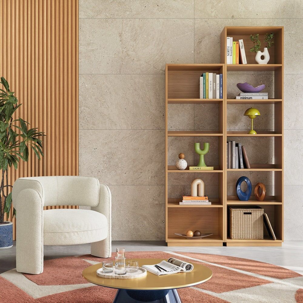 Habitat Bibliothèque en chêne - 5 étagères - naturel Marron 88x224x35cm