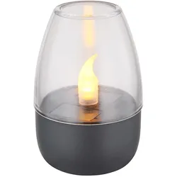 LED Solar Tischleuchte Solardeko Garten Dekolicht Wetterfest, Terrasse Akku IP44 Edelstahl grau klar, LED warmweiß, DxH 6x9cm