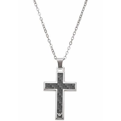 Kette mit Anhänger EMPORIO ARMANI "Schmuck Geschenk Edelstahl Halskette Kreuz", silber (silberfarben, grau), Halsketten, Damen, Edelstahl, L: 55, mit Carbon