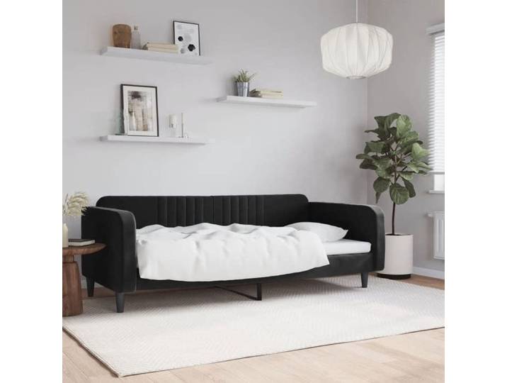 CLARENCE® Lit 1 PLACE/ Lit de repos - Lit de jour - sans matelas - noir 90x190 cm - velours LV12472