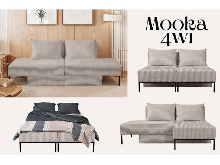 Kaiser Möbel Schlafsofa Ecksofa, Betten, Liegestuhl, MOOKA 4in1-Multifunktions-System