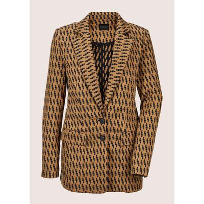 Jackenblazer MADELEINE "Blazer Langer Jersey-Blazer", Damen, Gr. 44, schwarz (caramel, schwarz, grau), Obermaterial: 43% Polyester PES. 34% Polyamid PA. 18% Baumwolle CO. 5% Elasthan EL., Modern, normal, Blazer
