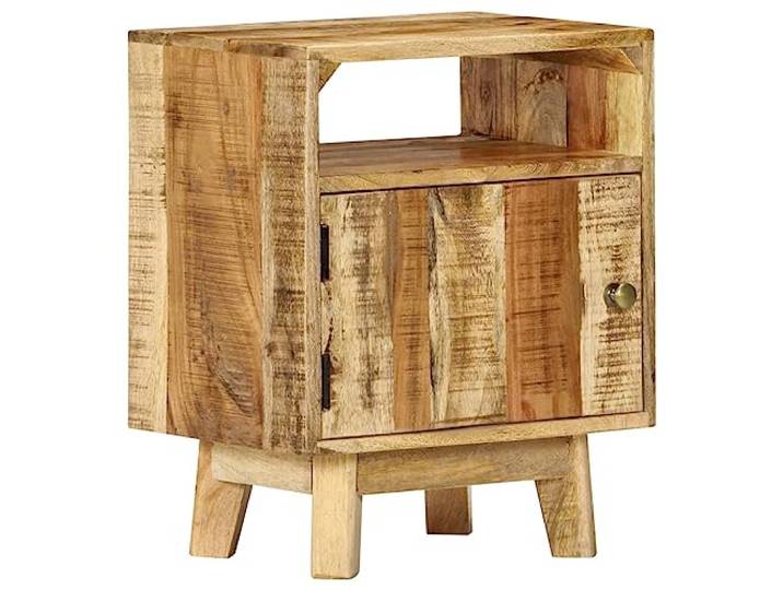 Fisinber Nachttisch 40x30x50 cm Massives Mangoholz Nachtschrank Rustikaler Beistelltisch fürs Schlafzimmer aus Echtholz, fertig montiert mit Fach und Ablage für Ihre Buchsammlung.