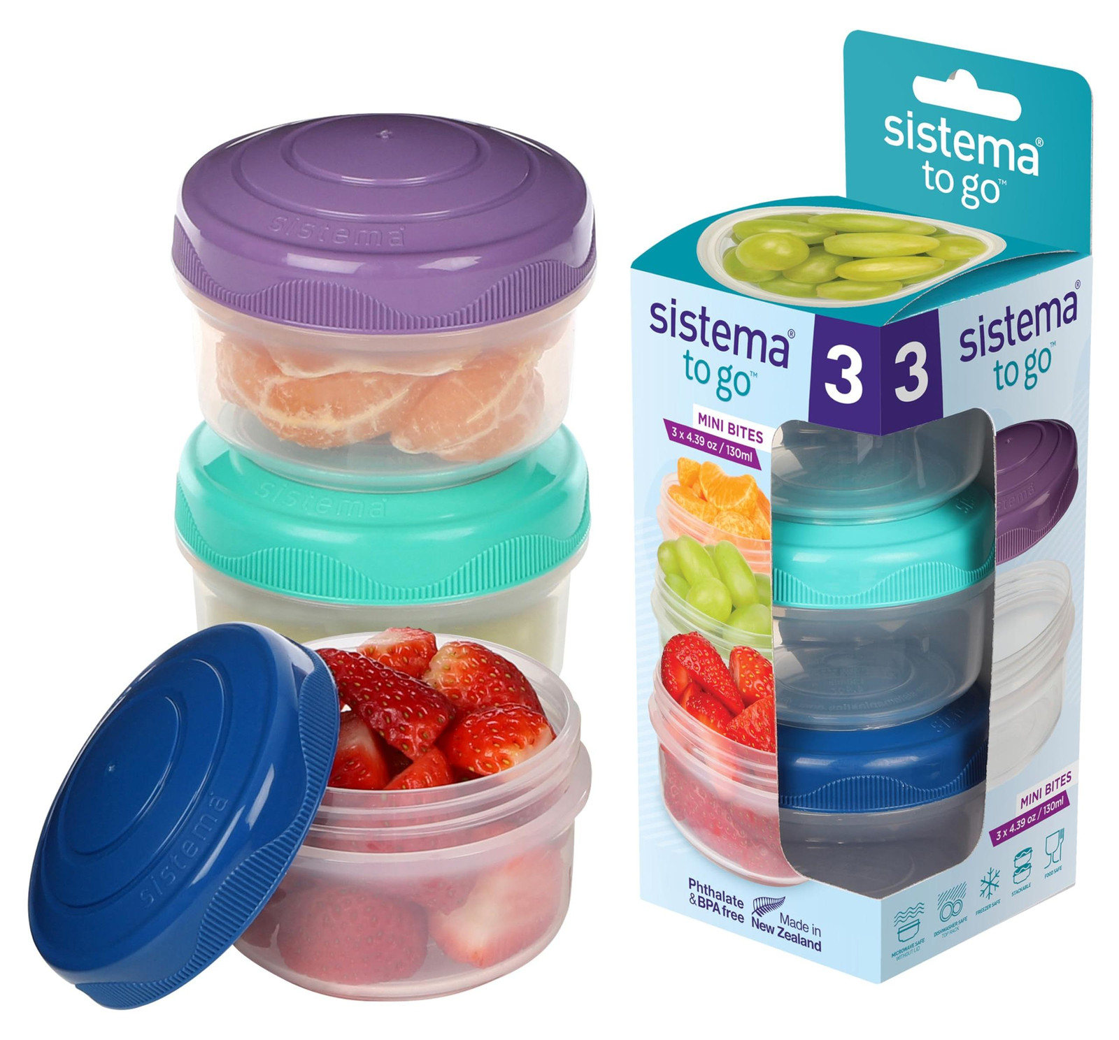 Sistema Snack Pots Mini Bites TO GO Vershoudboxen, 130 ml, 3 stuks