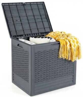 Costway 25 Gallon Outdoor Storage Box with Rattan Patterns-Gray