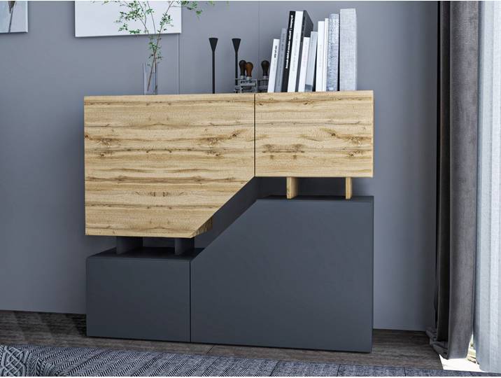 MIRJAN24 Commode Ceelias\, buffet moderne pour salon avec portes\, buffet haut industriel (couleur : Wotan / anthracite)