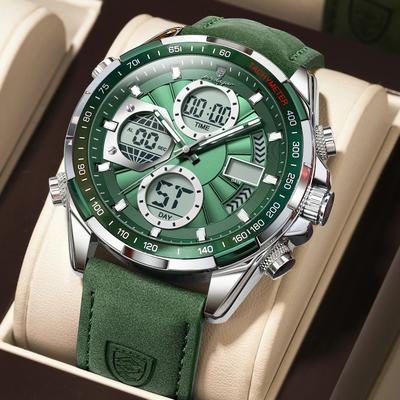 Uplifted Finds Poedagar LED Dual Time Mens Watch With Week Date Display And Quartz Movement silver green