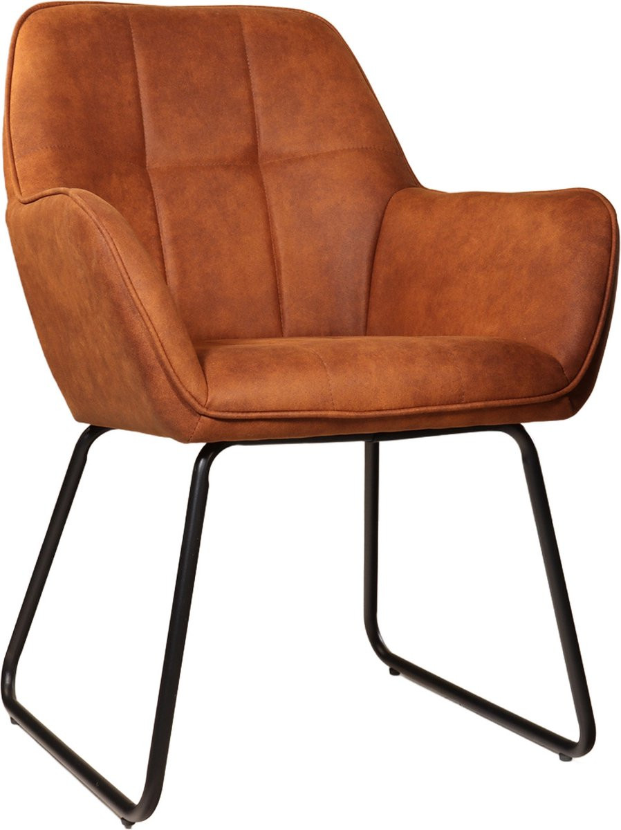 Set van 4 Mae eetkamerstoelen met armleuningen in cognac microvezel