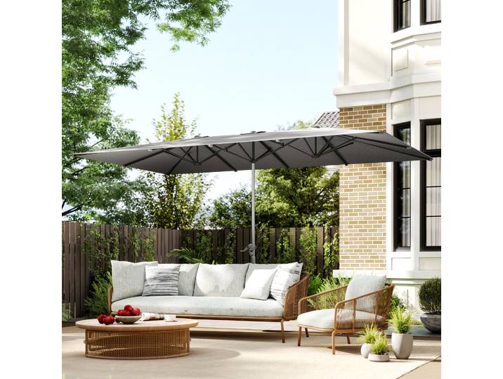 Outsunny Parasol Double Ovale 451x264cm Toile Gris Foncé