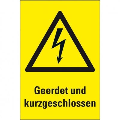 Aufkleber I Warn-Kombischild Geerdet und kurzgeschlossen, RoHS konform, Folie, 300x200mm