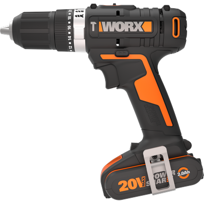 Akku-Schlagbohrschrauber WORX "WX370", bunt (schwarz, orange), B:5,1mm H:21,7mm L:22,3mm, Bohrmaschinen, 2-Gang-Getriebe, Bohrstufe + Schlagfunktion, inkl. 2 Akkus & Ladegerät