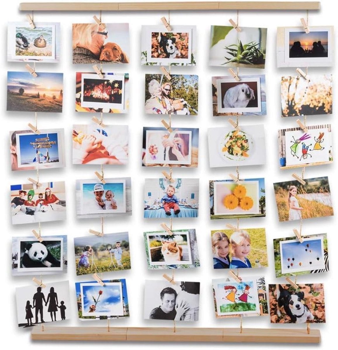 Houten Collage Fotolijst Fotowand met Veelzijdige Klemmen - Houtkleur - 66 x 74 cm