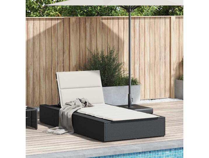 vidaXL Sonnenliege mit schwebender Auflage Schwarz Poly Rattan