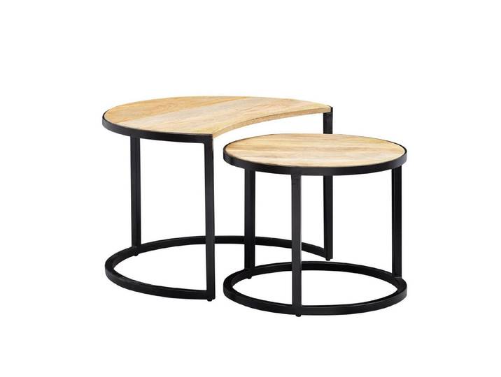 moebelfaktor Satztisch Geiranger (2er Set, 2-St), Mango Massivholz, rund, Ø 41 cm, ineinander stellbar, Beistelltisch