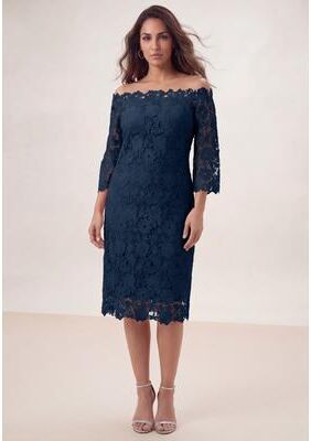 Plus Size Women's Off The Shoulder Lace Dress by Roaman's in Navy (Size 30 W)