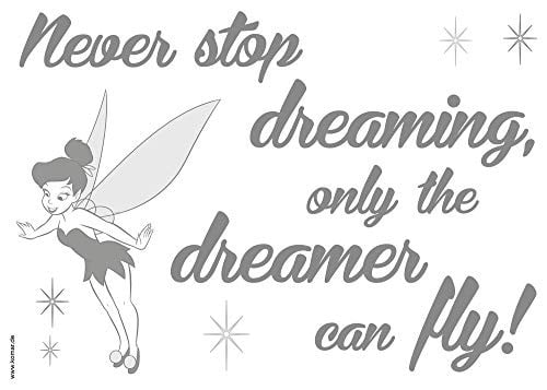 Komar Disney Deco-sticker Never Stop Dreaming met Tinker Bell - Muursticker in grijs en zwart