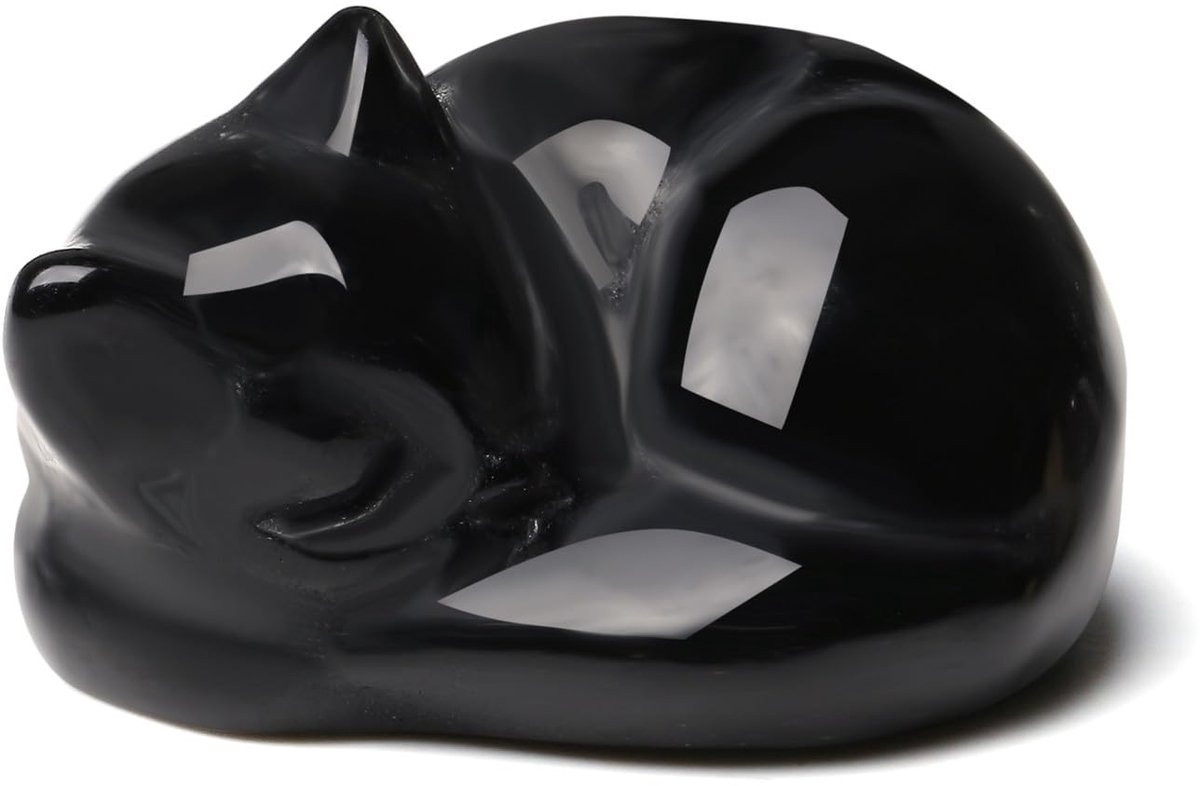 Kattenbeeldje in zwart obsidiaan voor op tafel