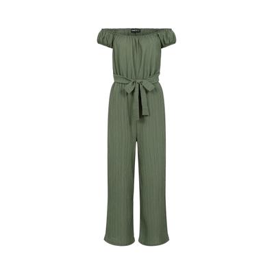 Jumpsuit CLOUD 5IVE "CLOUD 5IVE Offshoulder Maxi Jumpsuit", Damen, Gr. L, US-Größen, grün (olive), 95% Polyester, 5% Elasthan, unifarben, normal, Carmenausschnitt, Overalls Jumpsuit