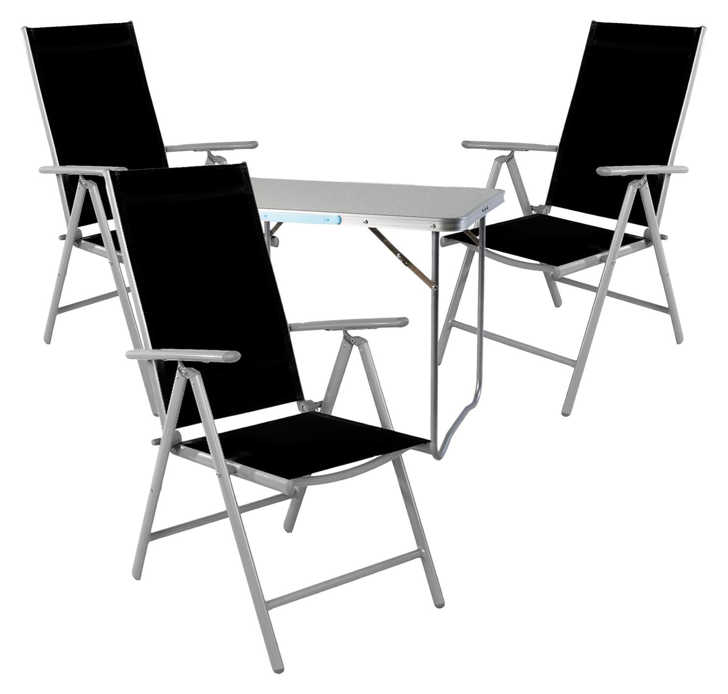Mojawo Set van 4 inklapbare campingmeubels voor volwassenen, aluminium met zwarte textiel bekleding