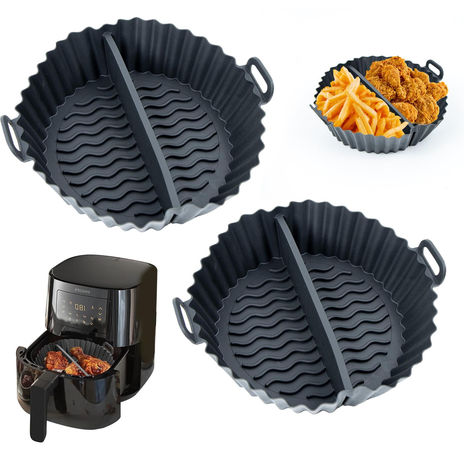 Selius Siliconen vormen voor luchtfriteuse, 2 stuks, zwart, herbruikbaar