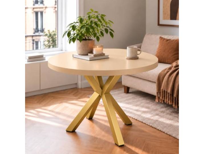 DAMALE MÖBEL Runder Esstisch ausziehbar von 90–190 cm mit stabilen Beinen Kaschmir, Runder Tisch, Durchmesser 90–190, Moderner Design, Wohnzimmertisch und Küchentisch, Stabile Konstruktion