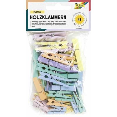 Folia Holzklammern PASTELL in 3 Größen sortiert, 48 Stück, farbig sortiert